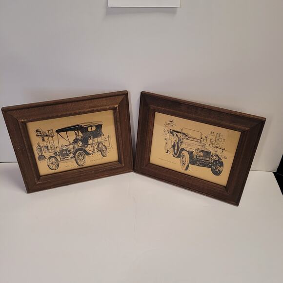 Gold Colored Prints Pictures 1915 Ford Model T 1909 Rolls Royce Framed Man Cave - Picture 2 of 11